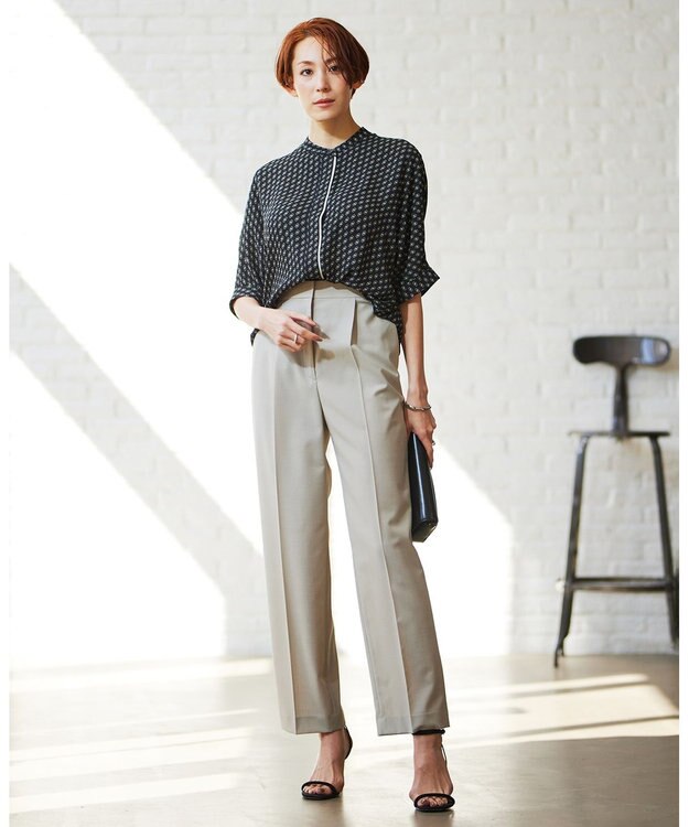 ICB 【洗える】 サマーウールトロ ストレートパンツ ライトオリーブ系