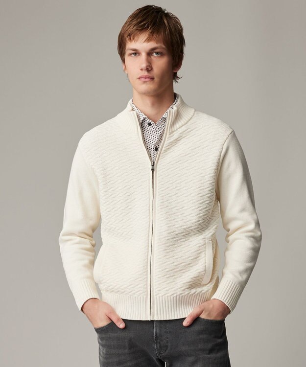 JOSEPH ABBOUD 【キングサイズ・25SS・洗える】バルキーニット ブルゾン アイボリー系