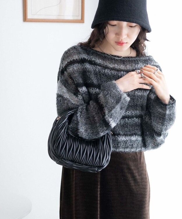 WEGO 段染めボーダーモヘアライクニット ブラック