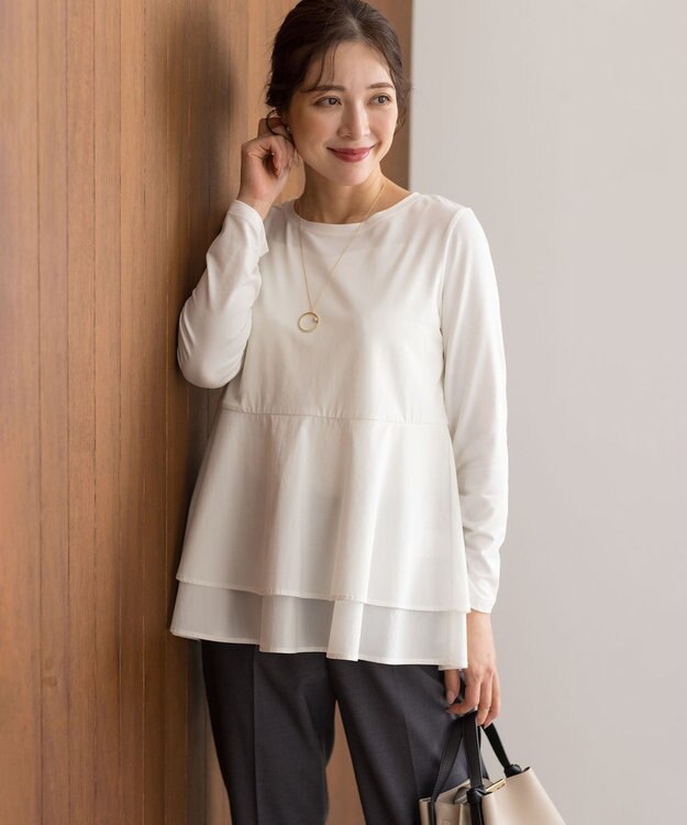 組曲 S シャツコンビティアード ロングＴシャツ アイボリー系