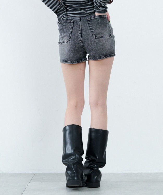 WEGO ハイウエストマイクロデニムショーツ ブラックその他