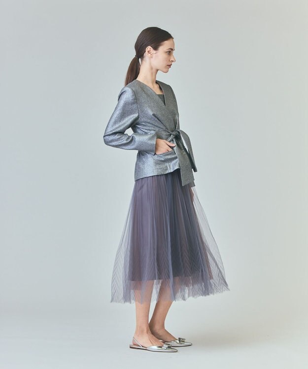 GRACE CONTINENTAL ラメWOOLボウジャケット グレー