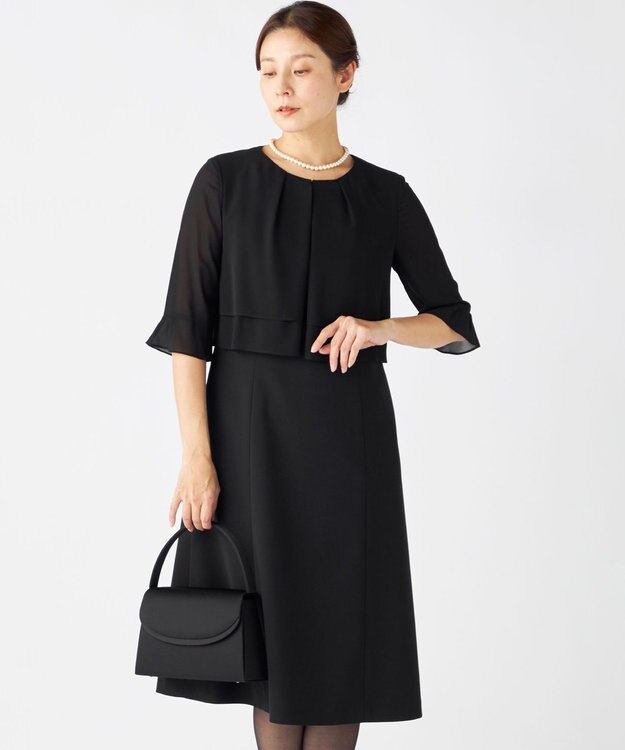 組曲 NOIR 【洗える】ウォッシャブルストレッチバーズアイ　ジャケット＋ワンピース ブラック系