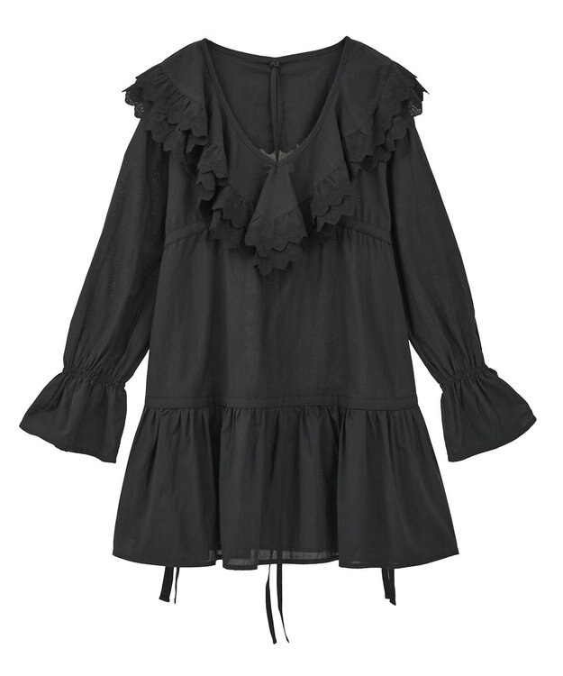 earth music&ecology 【綿100％】サイドリボンラッフルミニワンピース Black
