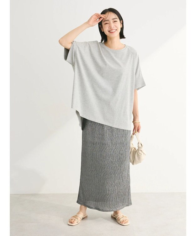 Green Parks シャイニープリーツナロースカート Dark Silver