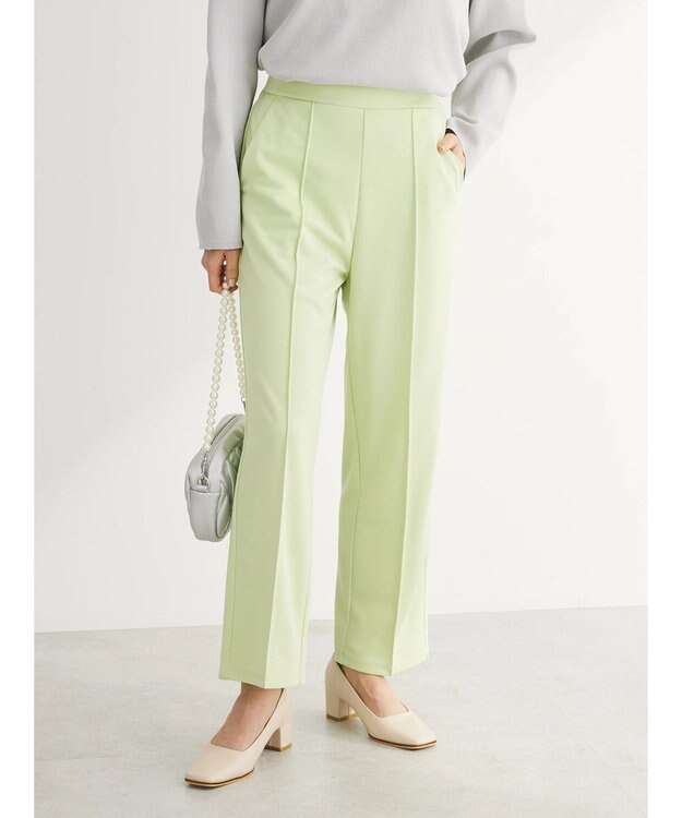 Green Parks らくスレストレートパンツ Lime Green