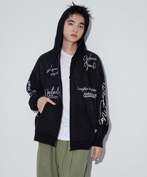 WEGO 【ユニセックス着用ITEM】ジャガードロゴジップパーカー ブラック