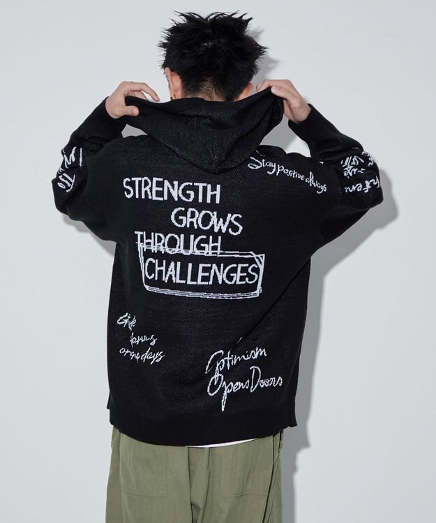 WEGO 【ユニセックス着用ITEM】ジャガードロゴジップパーカー ブラック