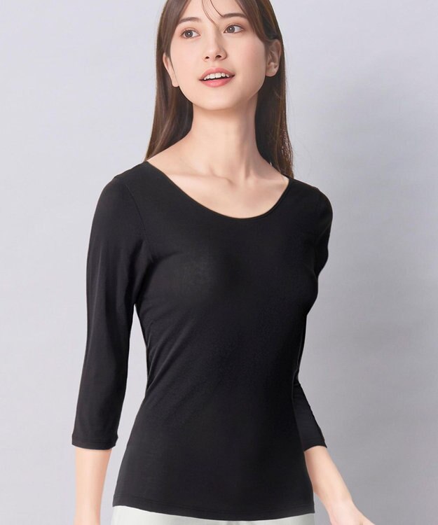 Wing インナー オーガニックコットン100％(身生地部) 吸汗速乾性(身生地部) ゆったり設計 【綿の贅沢 オーガニック】 7分袖 長袖 EL1771 ウイング／ワコール ブラック