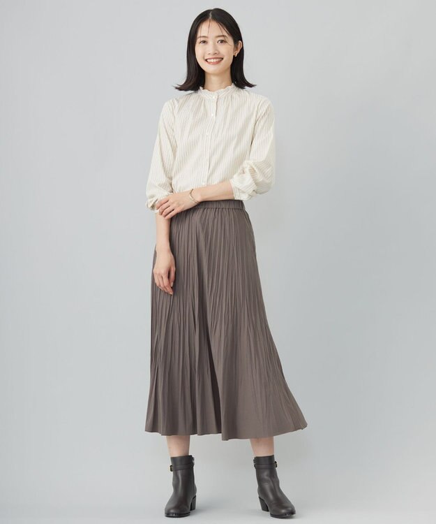 J.PRESS LADIES 【洗える】パウダリージャージー ランダムプリーツ スカート モカグレー系