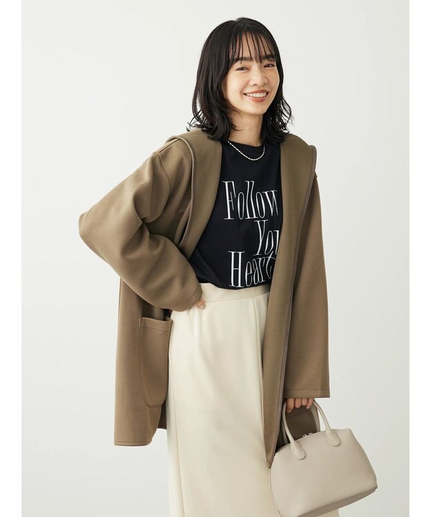 Green Parks ポンチフード付きカットカーディガン Gray Beige