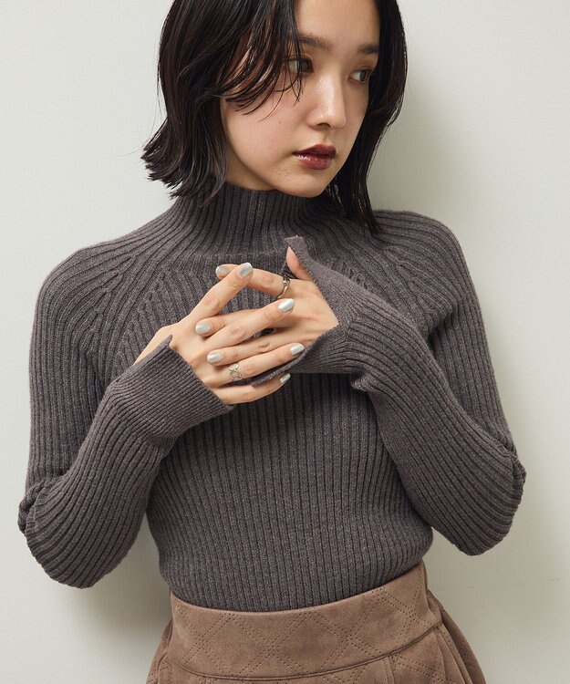 Green Parks ・Ｐｅｔｉｔ　Ｆｌｅｕｒ　ボトルネックリブニット Charcoal Gray