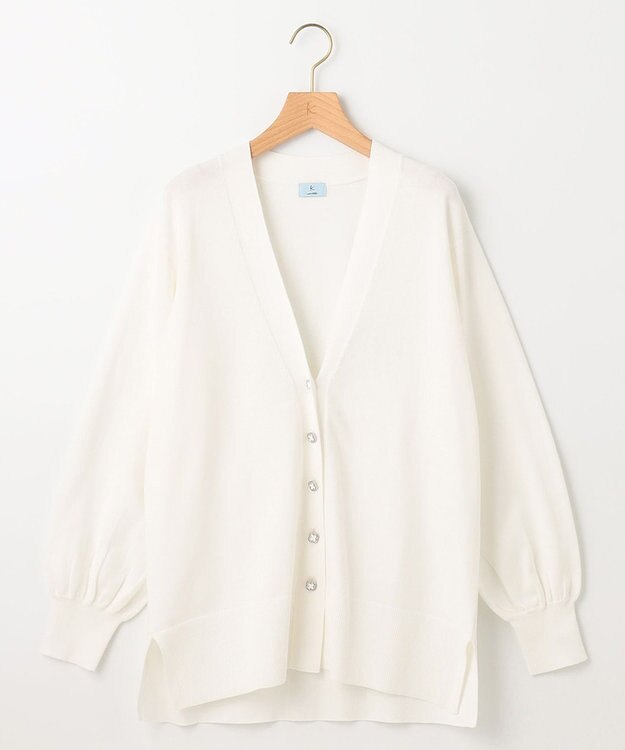 組曲 【ビジューボタン・アンサンブル対応】ハイゲージ ロングVネックカーディガン アイボリー系