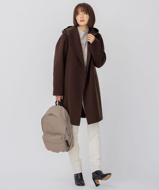 23区 ウールリバー フード付き ミドル丈コート ダークブラウン系