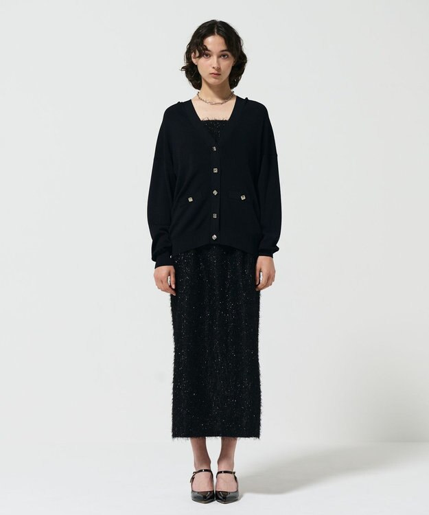 GRACE CONTINENTAL フリンジジャガードタイトスカート ブラック