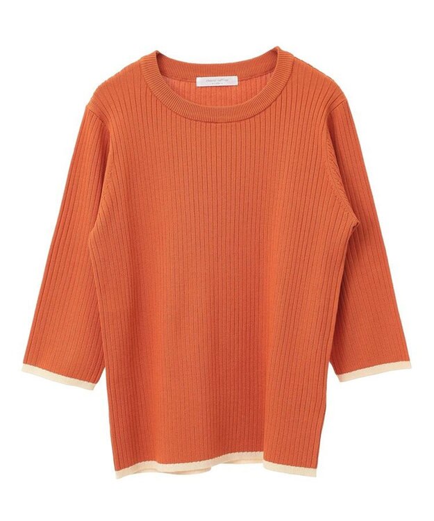 Green Parks ＢＰ　袖口カラーリブ７分袖ニットプルオーバー Orange