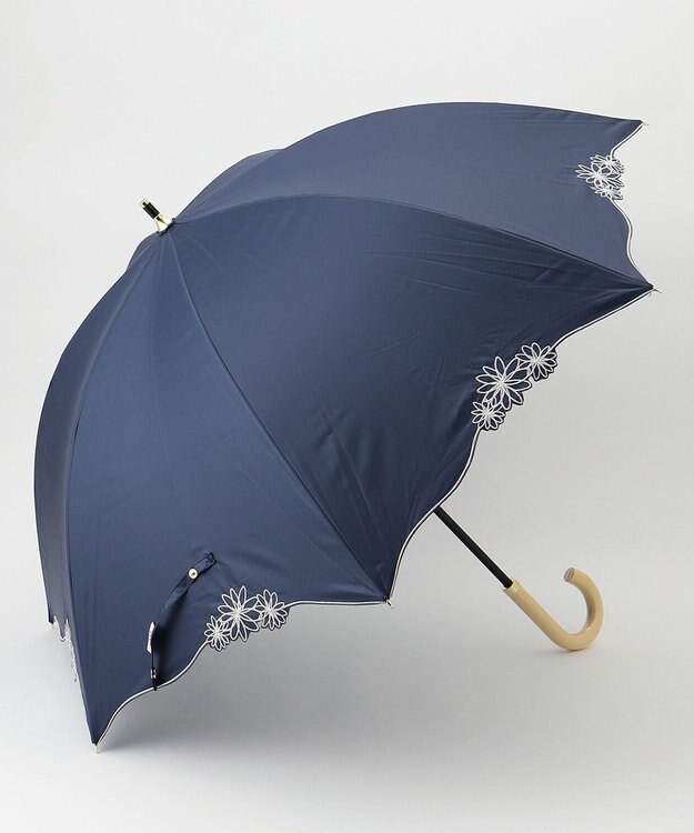 ANY SIS 【UVカット・遮光】ドームパラソル リムフラワー 長傘 ネイビー