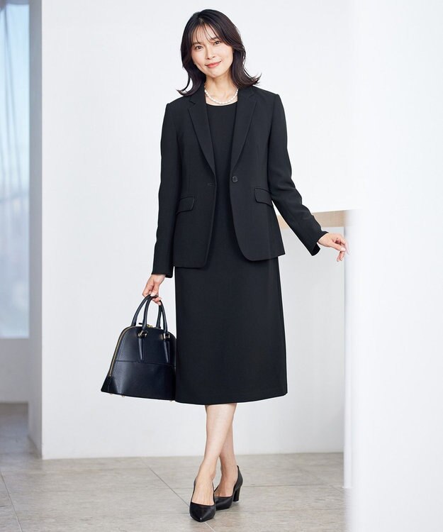 23区 【セットアップ対応/洗える】トリアセダブルジョーゼット テーラード ジャケット ブラック系