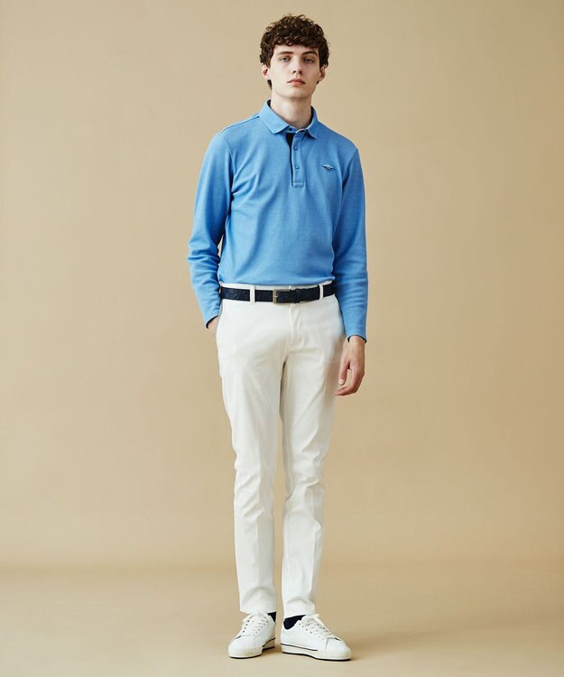 23区GOLF 長く愛せる定番人気！【MEN】【日本製】ハニカムカノコ 長袖ポロシャツ サックスブルー系
