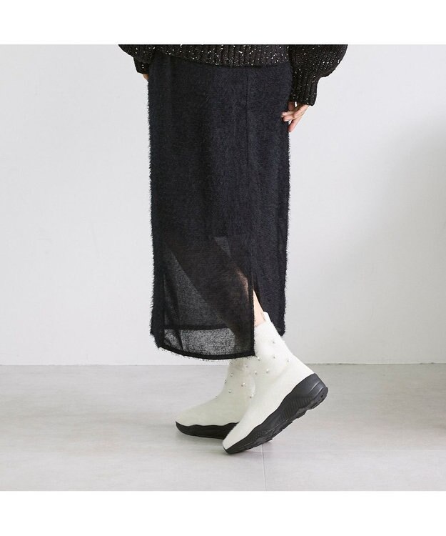 MODE ET JACOMO <carino>ビジュー付きニットブーツ ホワイト