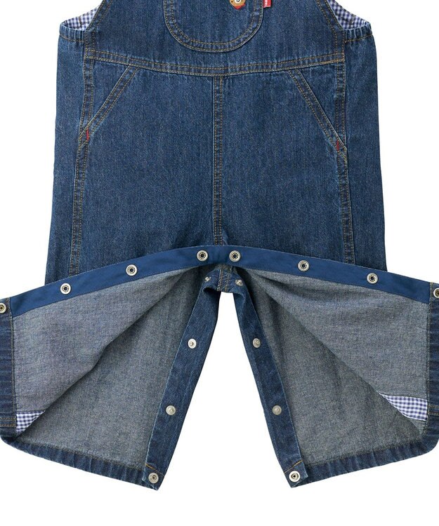 MIKI HOUSE HOT BISCUITS 【70-110cm】ワンポイント 6オンスデニム オーバーオール インディゴブルー