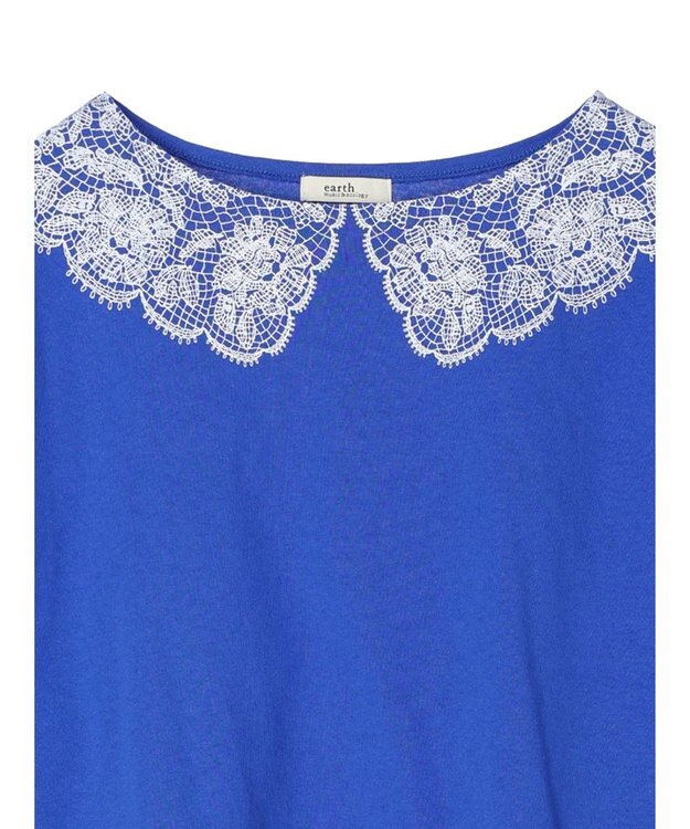 earth music&ecology レースプリントボーダープルオーバー Royal Blue