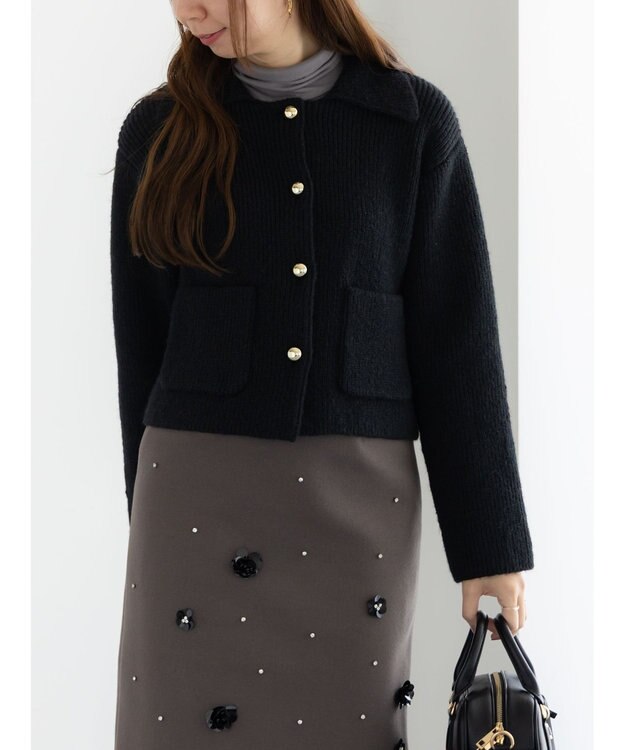 Te chichi フラットカラーメタル釦ニットジャケット《2025winter catalog item》 ブラック