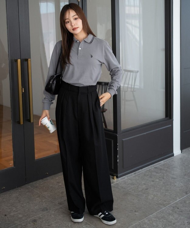 WEGO 【25年秋冬新作/ユニセックスITEM/SMLサイズ展開】別注USPOLOラインポロシャツ（長袖） グレー