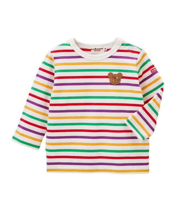 MIKI HOUSE HOT BISCUITS ボーダー柄長袖Tシャツ＆ベビースパッツギフトセット【BOX付き】 アイボリー