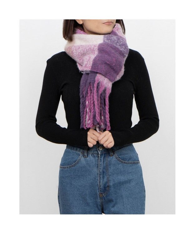 UNBILLION カシュネ cache nez / リサイクルポリブロックチェックストール パープル