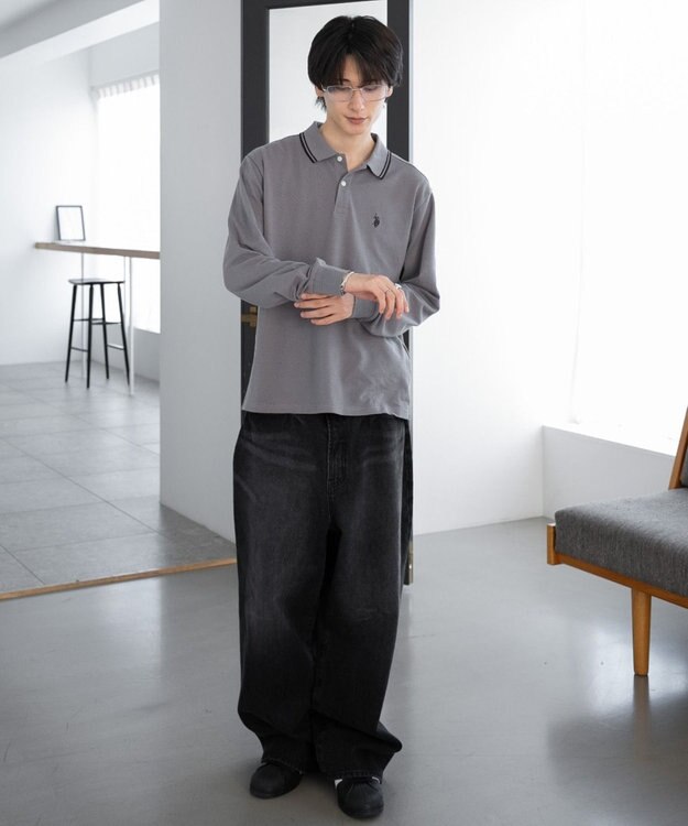 WEGO 【25年秋冬新作/ユニセックスITEM/SMLサイズ展開】別注USPOLOラインポロシャツ（長袖） グレー