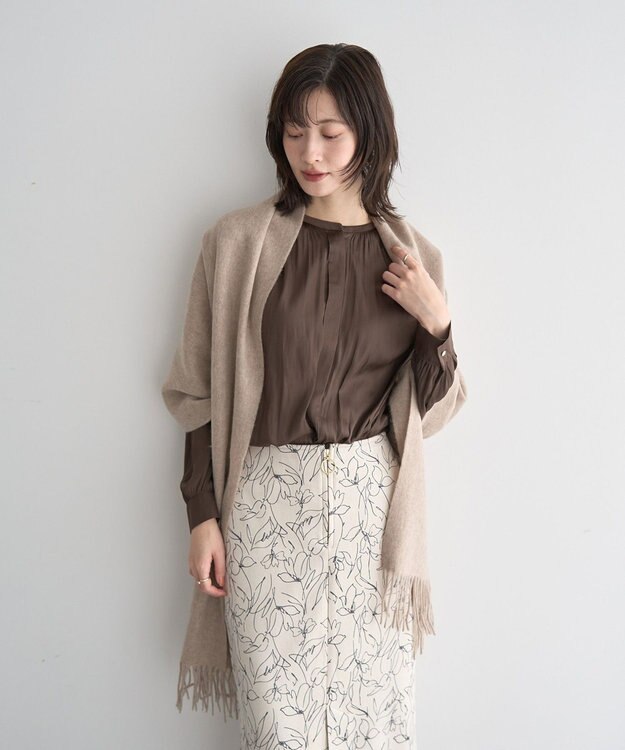 YECCA VECCA ラインフラワー柄フェイクスエードスカート Charcoal Gray