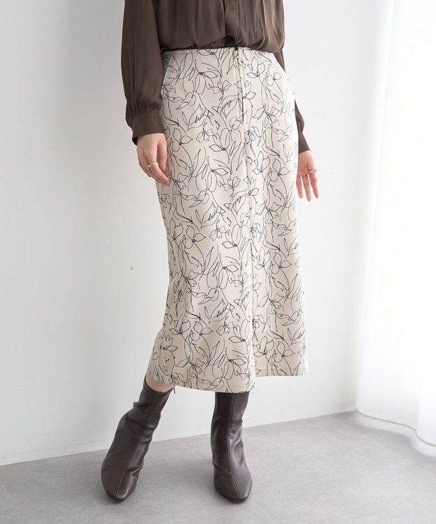 YECCA VECCA ラインフラワー柄フェイクスエードスカート Charcoal Gray