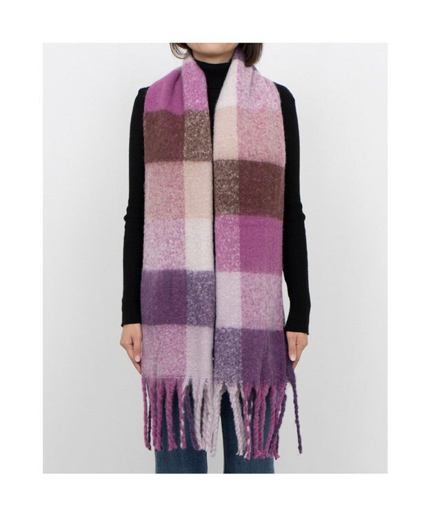 UNBILLION カシュネ cache nez / リサイクルポリブロックチェックストール パープル