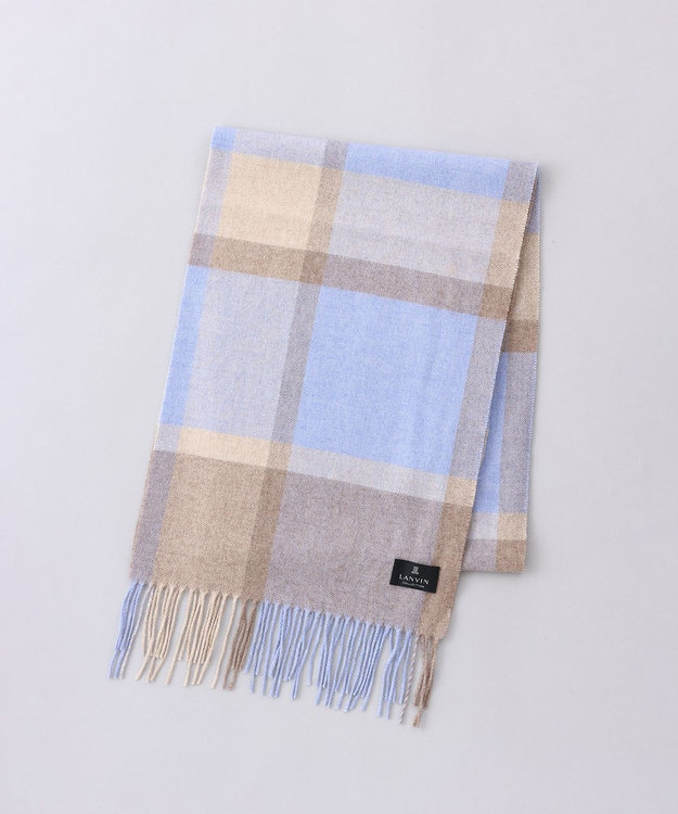 AURORA LANVIN COLLECTION ランバン コレクション カシミヤ チェックマフラー サックス