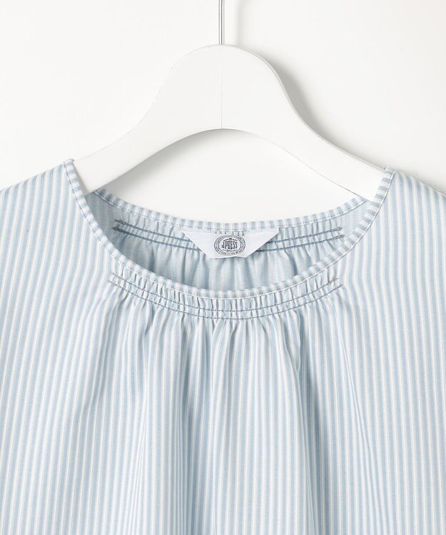 J.PRESS LADIES ストライプジャカード ラウンドネック カットソー アクアストライプ系