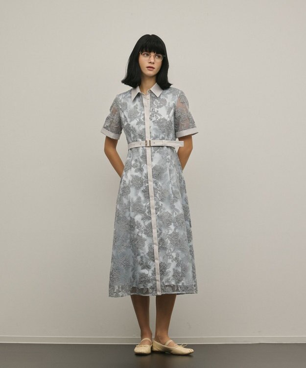 GRACE CONTINENTAL フラワーコード刺繍ワンピース グレー