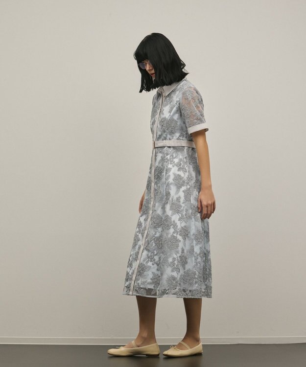 GRACE CONTINENTAL フラワーコード刺繍ワンピース グレー