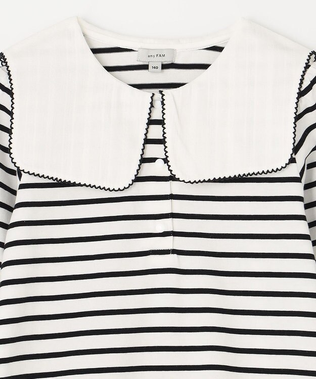 ANY KIDS セーラー襟付き 長袖 トップス オフ×ブラックボーダー