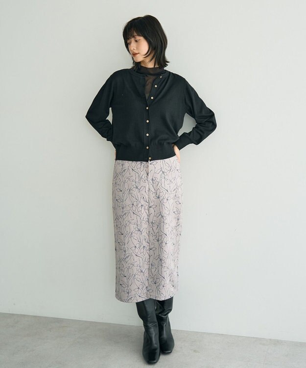 YECCA VECCA ラインフラワー柄フェイクスエードスカート Charcoal Gray