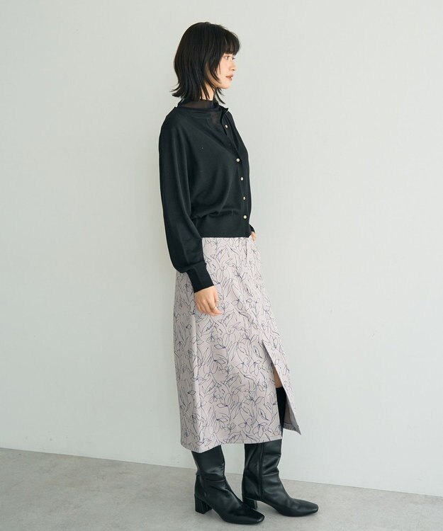 YECCA VECCA ラインフラワー柄フェイクスエードスカート Charcoal Gray