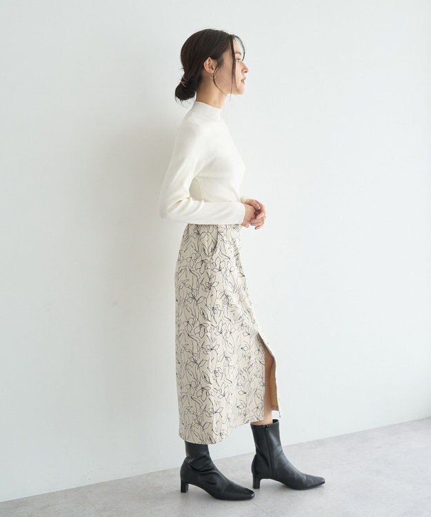 YECCA VECCA ラインフラワー柄フェイクスエードスカート Charcoal Gray