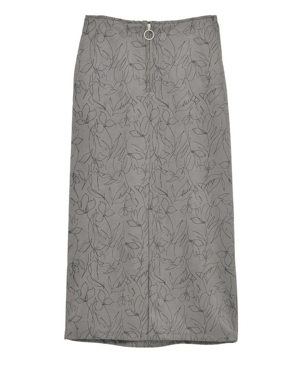 YECCA VECCA ラインフラワー柄フェイクスエードスカート Charcoal Gray