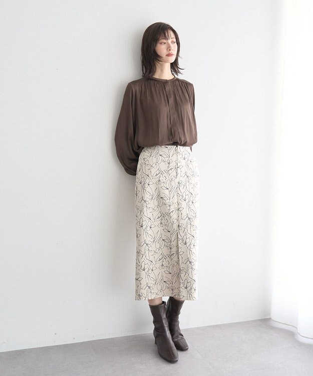 YECCA VECCA ラインフラワー柄フェイクスエードスカート Charcoal Gray