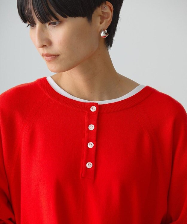AMERICAN HOLIC ２ＷＡＹバイパチヘンリーネックニットプルオーバー Red