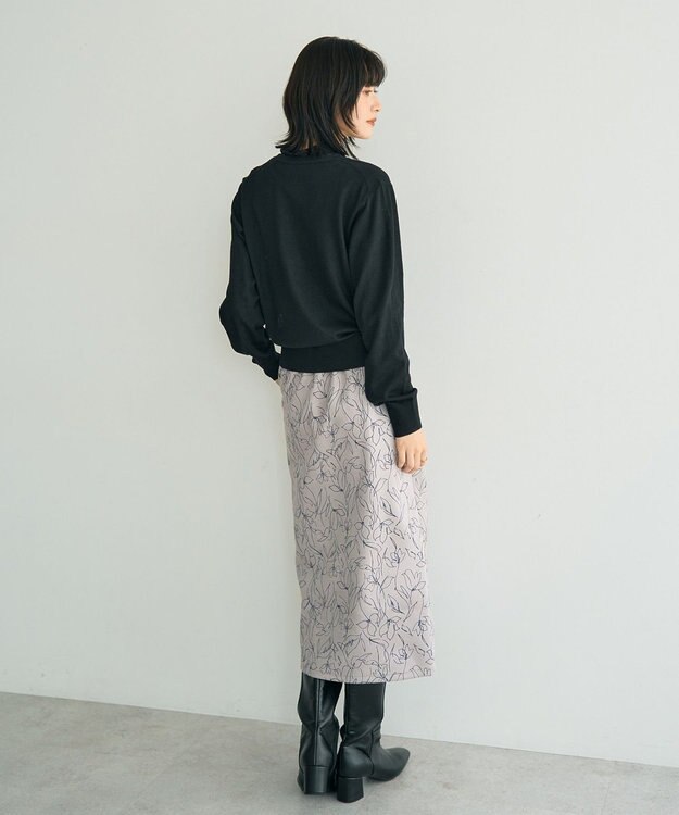 YECCA VECCA ラインフラワー柄フェイクスエードスカート Charcoal Gray