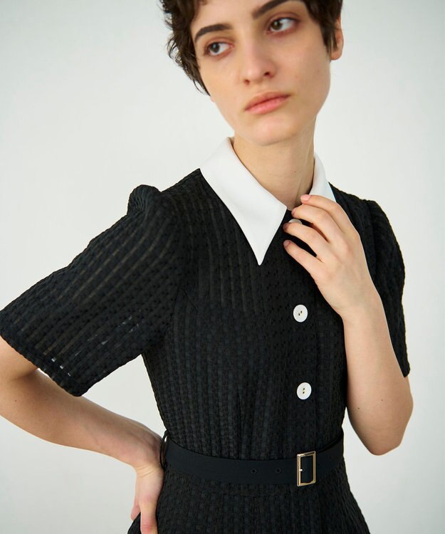 GRACE CONTINENTAL シアーチェックシャツワンピース ブラック