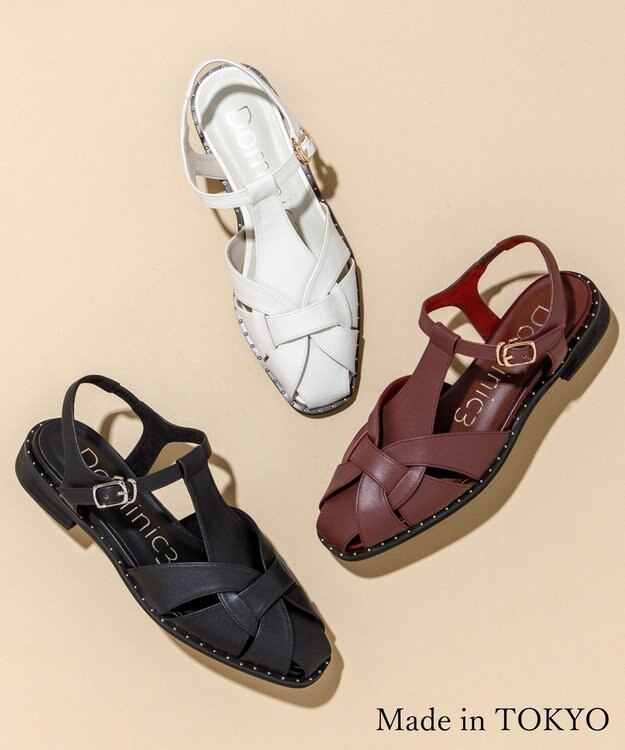 Dominic3 スタッズピース レザーケージサンダル アイボリー