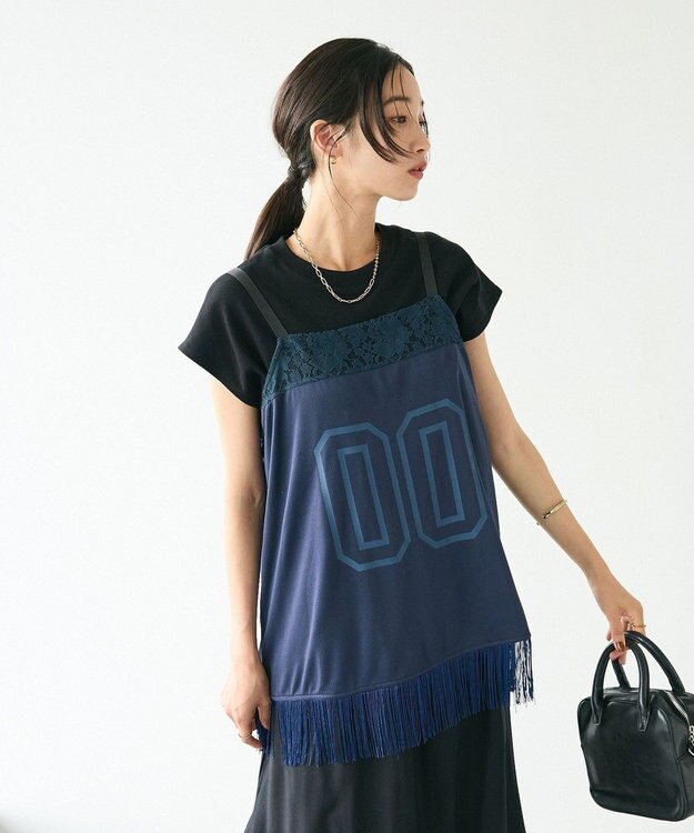 CRAFT STANDARD BOUTIQUE レース切替フリンジビスチェ Navy