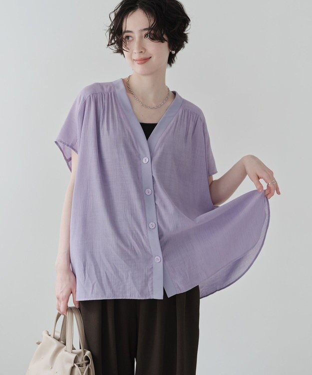 Green Parks フレンチスリーブリブドッキングシャツ Purple